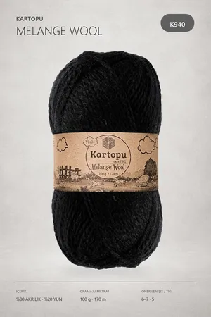 Kartopu Melange Wool K940 Siyah el örgü ipi